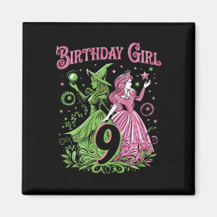 Aimant Enfants 9e Anniversaire Sorcière rose et verte 9 A