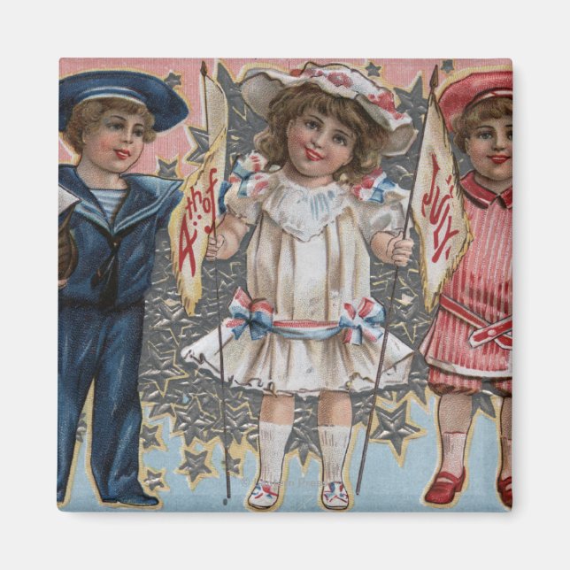 Aimant Enfants en bleu, blanc et rose (Devant)