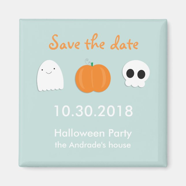 Aimant Enfants Halloween Save Date Cute Citrouille crâne  (Devant)