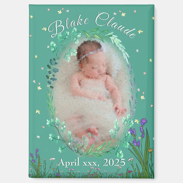 Aimant Enfants Mignons & Adorables - Turquoise Botanique (Recto)