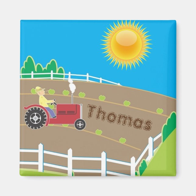 Aimant Enfants Sunny Farm Tractor Personnalisés (Devant)