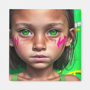 Aimant Enfants tribaux   Yeux verts de la fille stoïque f