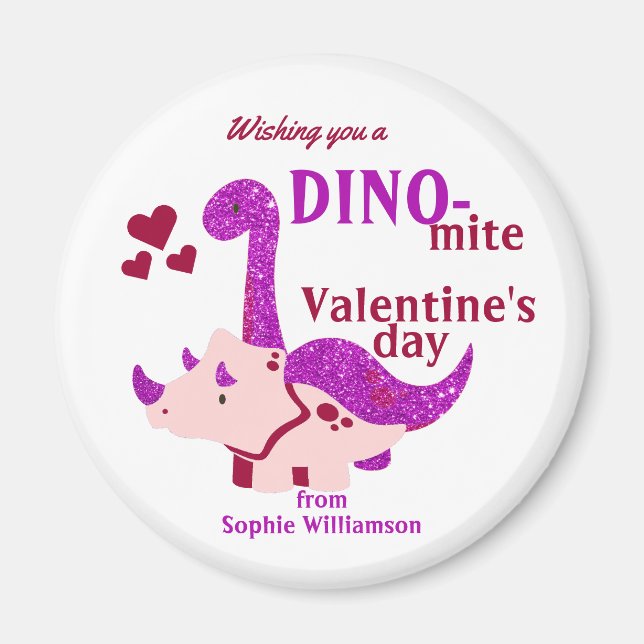 Aimant Enfants Valentines Day Dino-mite Girly Dinosaur (Devant)