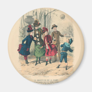 Aimant Enfants victoriens antiques jouant au ballon Hiver