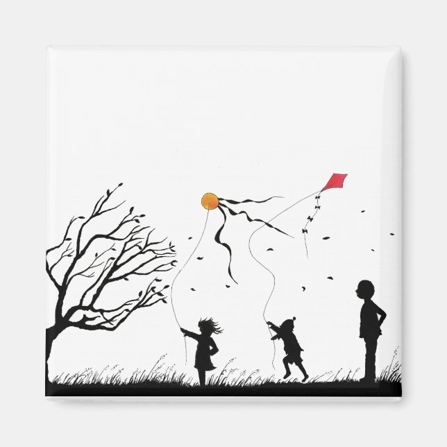 Aimant Enfants volant des kites (Devant)