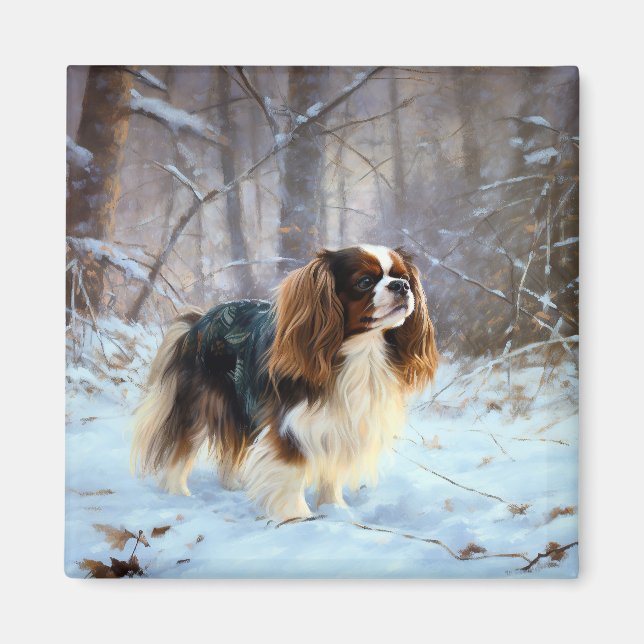 Aimant English Toy Spaniel Laisser Neige Noël (Devant)