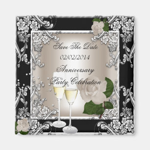 Aimant Enregistrer La Date Anniversaire Mariage Crème Noi