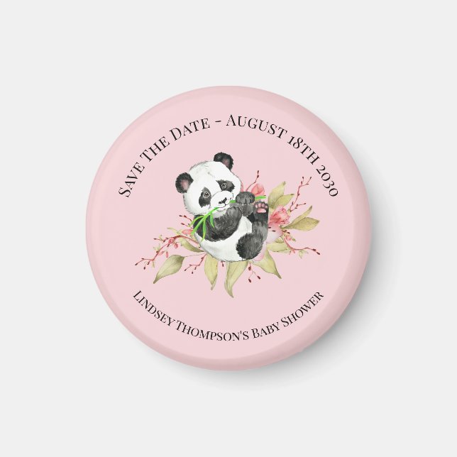 Aimant Enregistrer la date Baby shower Floral Panda (Devant)