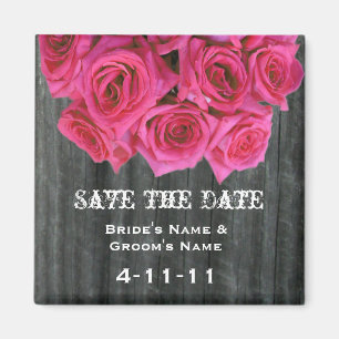 Aimant Enregistrer La Date - Bois D'Écorce Et Roses Rose