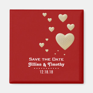 Aimant Enregistrer la date Coeurs romantiques Or Rouge