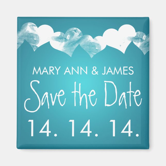 Aimant Enregistrer La Date Grunge Hearts Turquoise (Devant)