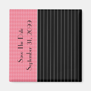 Aimant Enregistrer La Date Jacquard Noir Pinstripe Rose T