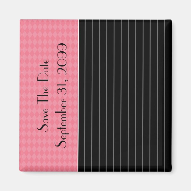 Aimant Enregistrer La Date Jacquard Noir Pinstripe Rose T (Devant)