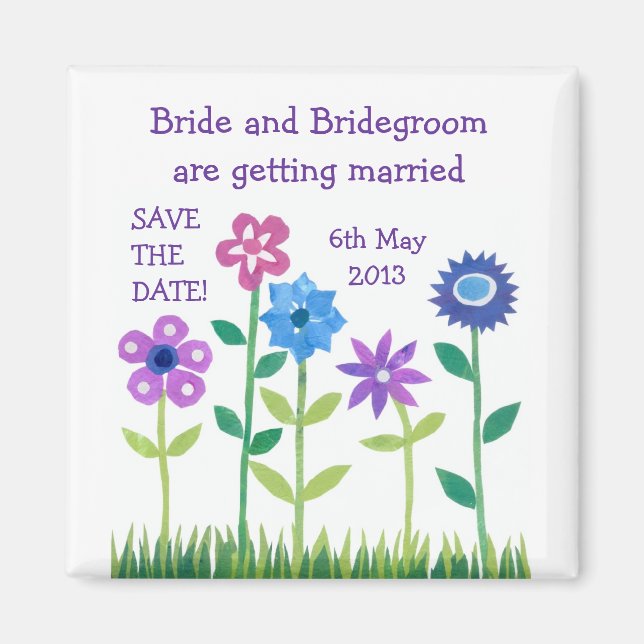 Aimant 'Enregistrer la date' Magnet, rose et bleu Fleurs (Devant)