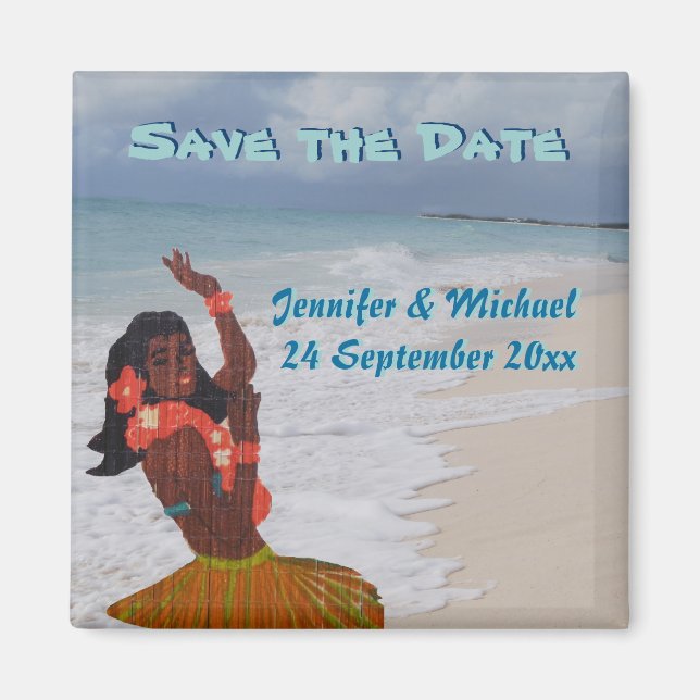 Aimant Enregistrer la date Mariage hawaïen (Devant)