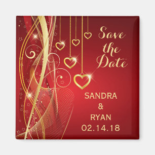 Aimant Enregistrer la date Mariage Romantique Red Gold He