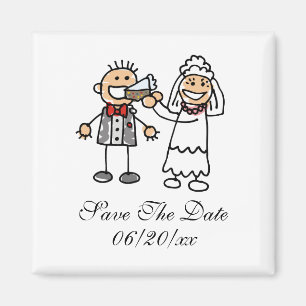 Aimant Enregistrer la date mignonne Bride Feeds Groom Mar