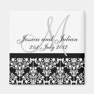 Aimant Enregistrer La Date Noir/Blanc Monogramme Damask T