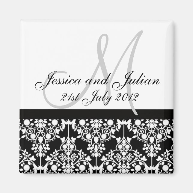 Aimant Enregistrer La Date Noir/Blanc Monogramme Damask T (Devant)