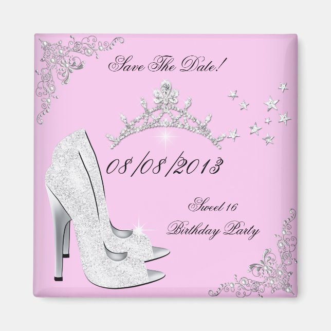 Aimant Enregistrer La Date Pink Silver High Heels Chaussu (Devant)