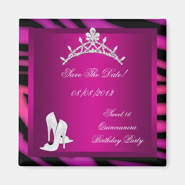 Aimant Enregistrer la date Quinceanera ou Sweet 16 Tiara  (Devant)