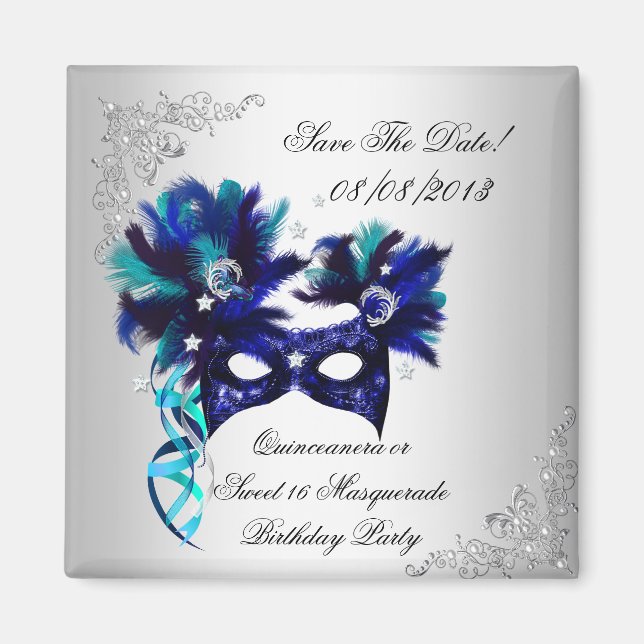 Aimant Enregistrer La Date Quinceanera Sweet 16 Masquerad (Devant)