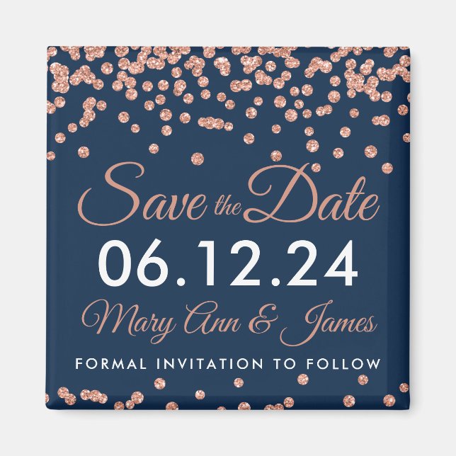 Aimant Enregistrer La Date Rose Parties scintillant Or Co (Devant)