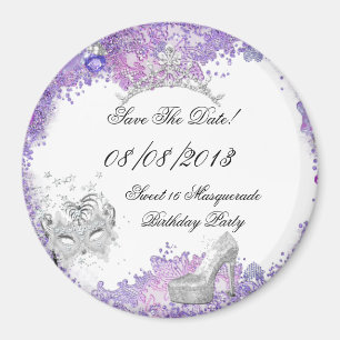 Aimant Enregistrer La Date Sweet 16 Masquerade Purple Bla