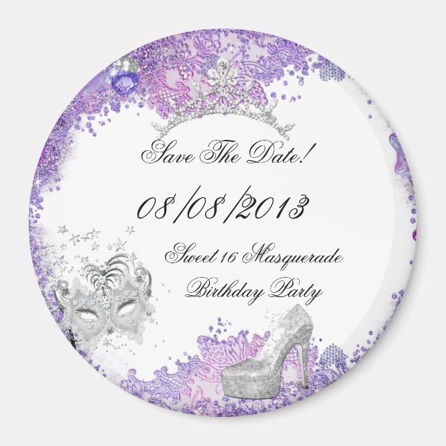 Aimant Enregistrer La Date Sweet 16 Masquerade Purple Bla (Devant)
