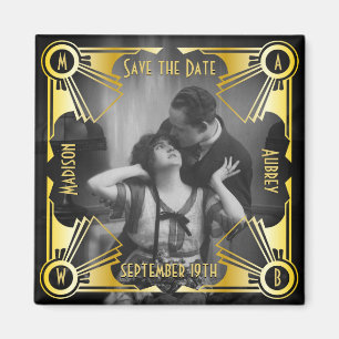 Aimant Enregistrer la photo Mariage Art Déco Gold & Blac