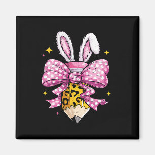 Aimant Enseignant heureux Lapin à nœud coquette de Pâques