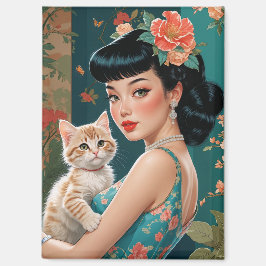 Aimant Épingle asiatique et chaton mignon