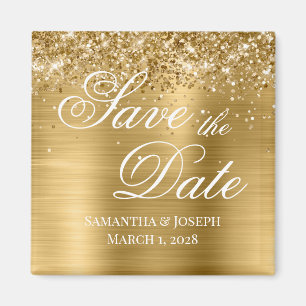 Aimant Épinglez la Date de Mariage en Or Pailleté