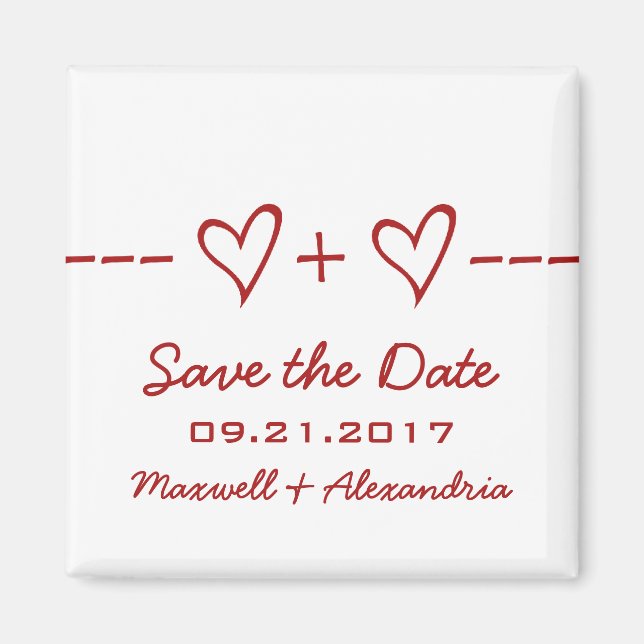 Aimant Équation coeur rouge Enregistrer l'aimant date (Devant)