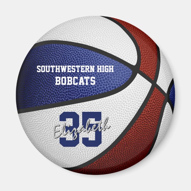 Aimant équipe bleu marron couleurs filles garçons basket- (Devant)