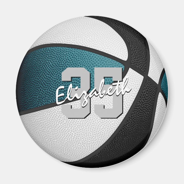 Aimant équipe de basket noir turquoise couleurs cadeaux p (Devant)