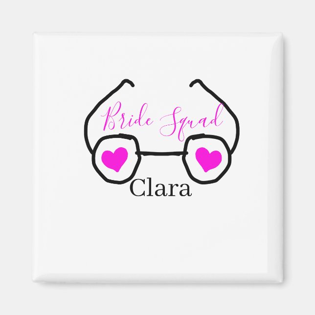 Aimant Équipe de mariée lunettes de cœur rose noir  (Devant)
