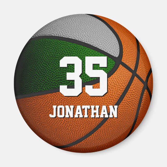 Aimant équipe de sports gris vert couleurs basketball ado (Devant)