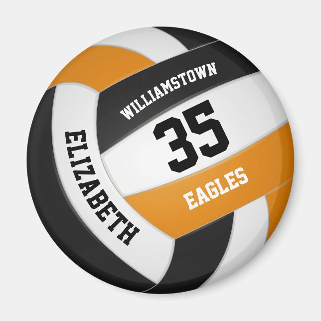 Aimant équipe noire orange couleurs filles garçons volley (Devant)