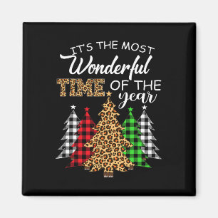 Aimant Escadron de Noël Leopard Plaid Xmas Tree Family Ma