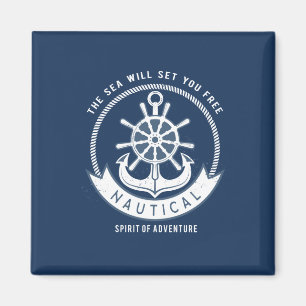 Aimant Esprit nautique Ancre, Roue, Bleu marine