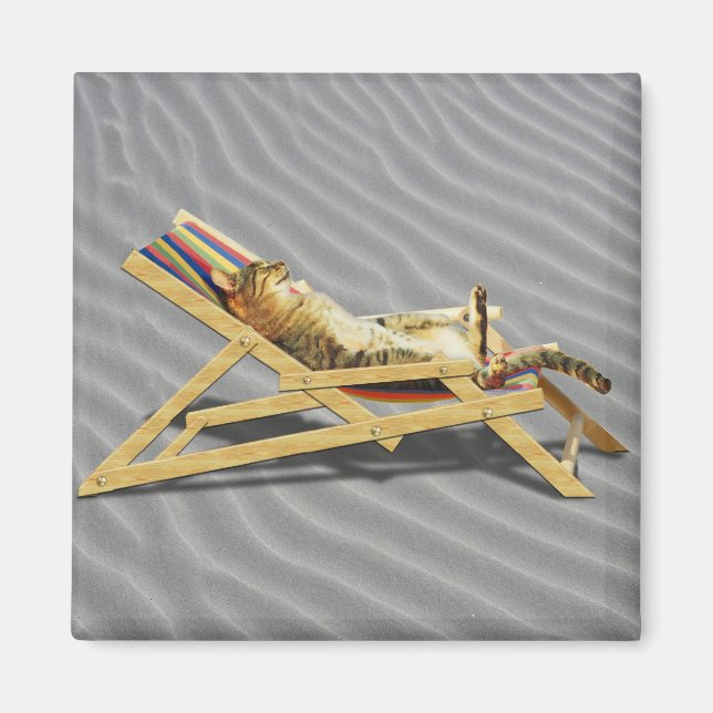 Aimant Été Cat Nap en Chaise de plage avec ombre (Devant)