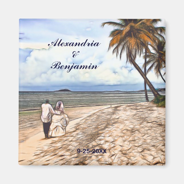 Aimant Eté Plage tropicale Mariage Aquarelle personnalisé (Devant)