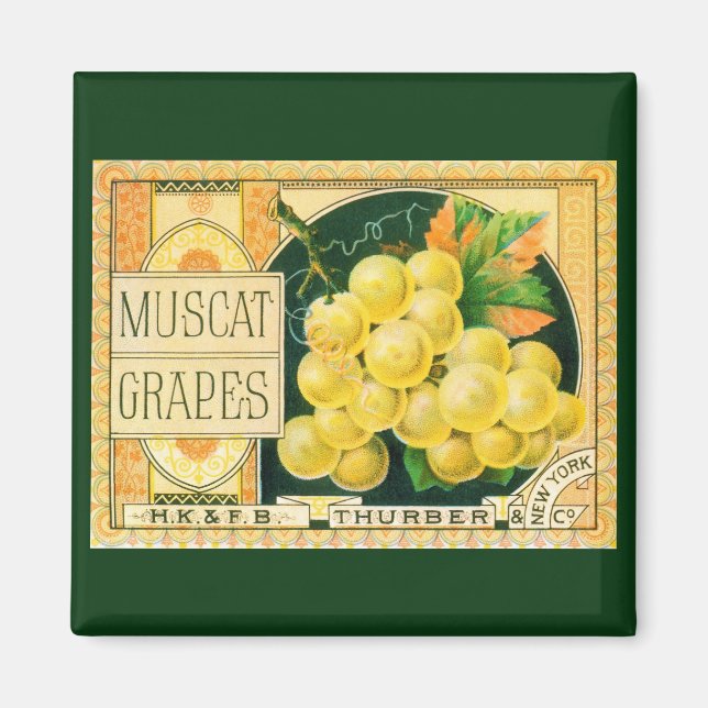 Aimant Étiquette de caisse de fruits vintage, raisins Mus (Devant)