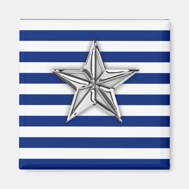 Aimant Étoile d'argent marine sur les bandes bleues (Devant)