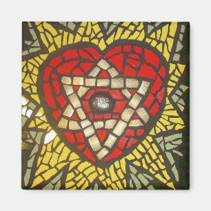 Aimant Étoile de David rougeoyante de coeur de mosaïque