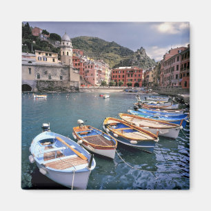 Aimant Europe, Italie, Vernazza. Bateaux peints de couleu