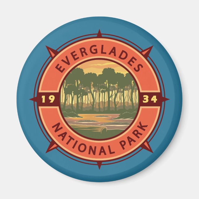 Aimant Everglades Parc National Sunset Retro Compass (Devant)