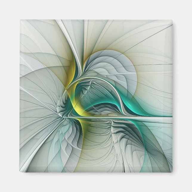 Aimant Évolution fractale, art abstrait turquoise doré (Devant)