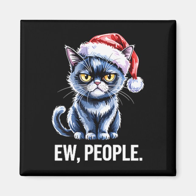 Aimant Ew People Black Cat Christmas Funny Introvert Holi (Devant)
